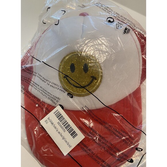 Boys Girls Glitter Happy Face Trucker Hat Mesh Adjustable Snap Back - Picture 2 of 3